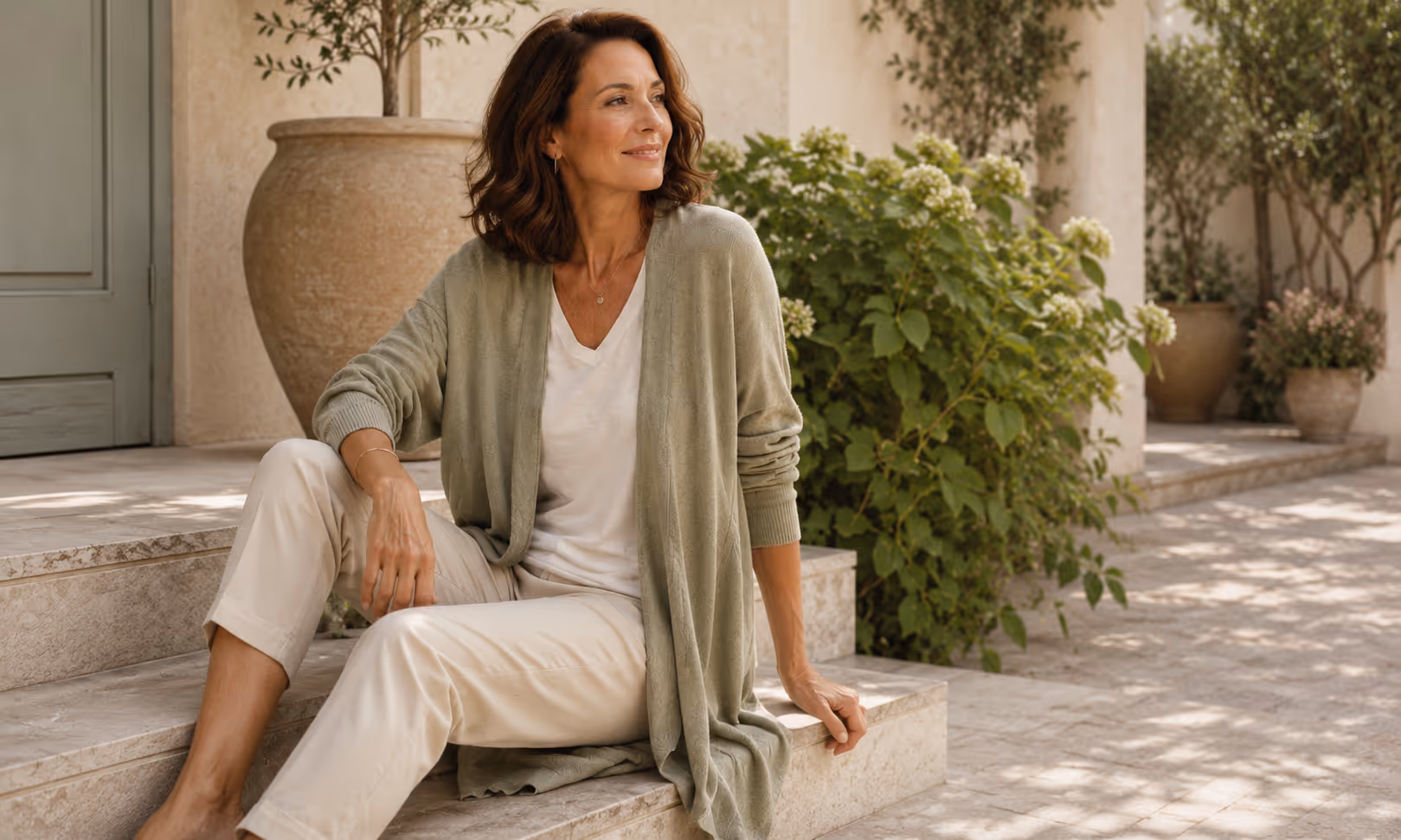 Woman wearing a soft lightweight layer